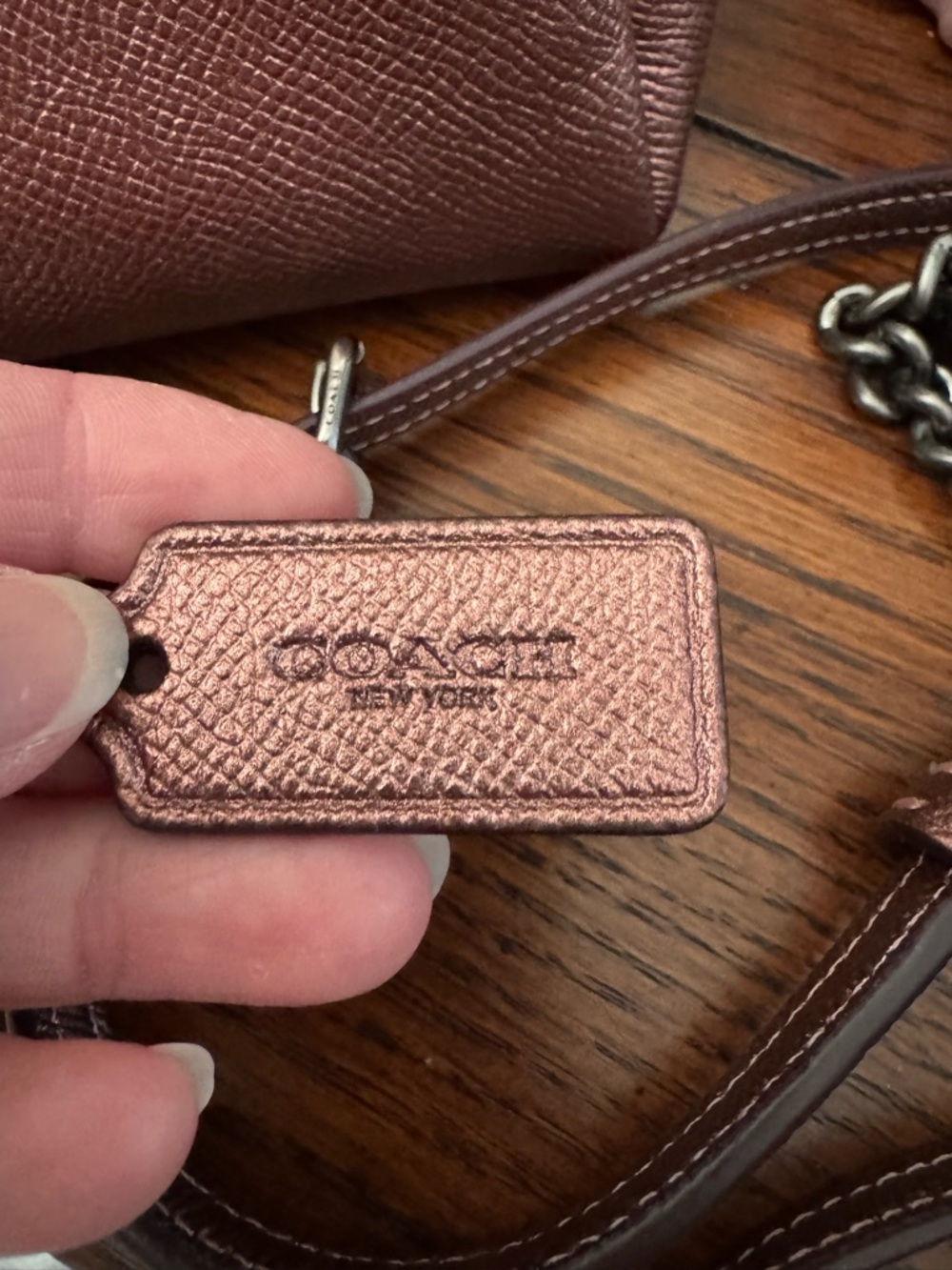 COACH Mini SageMetallic Rose Leather Satchel Crossbody with Card Case - Picture 11 of 12